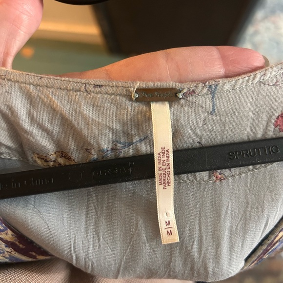 Free People Light Gray Floral Maxi Dress with Blue Border - Picture 4 of 11